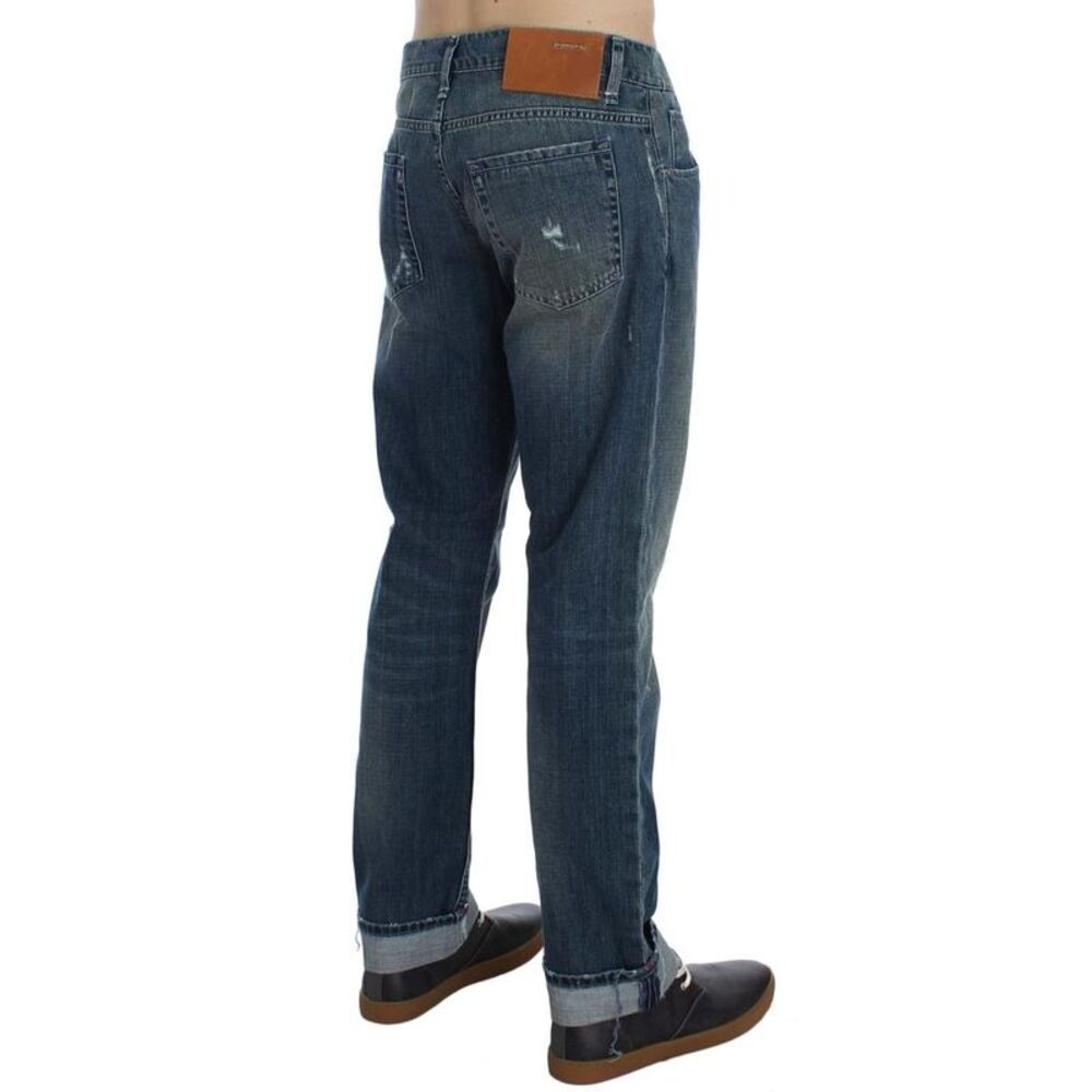 Acht Distressed Straight Jeans Men Blue Bottoms
